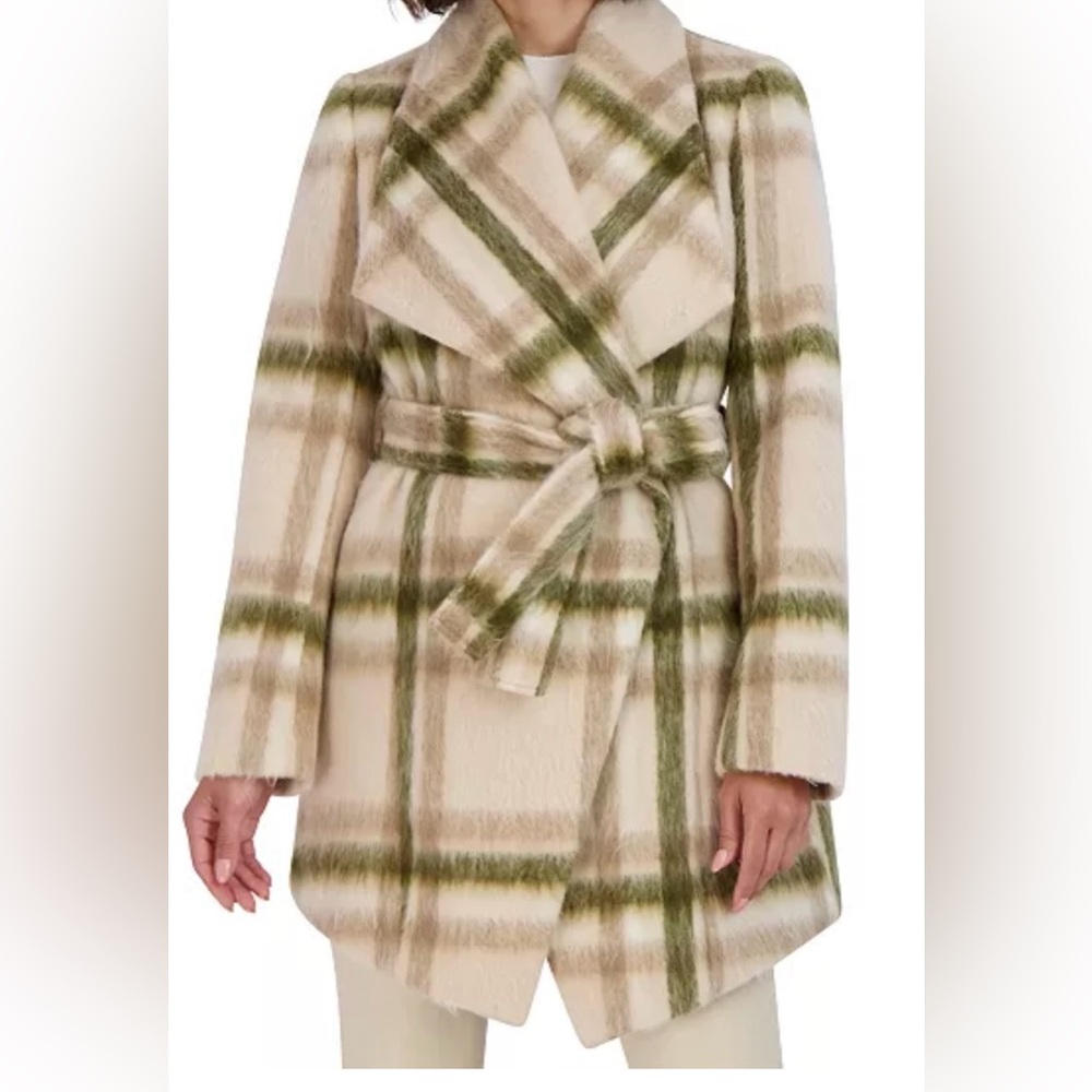 NWT The Olivia coat from Tahari is a wrap-inspired pick.